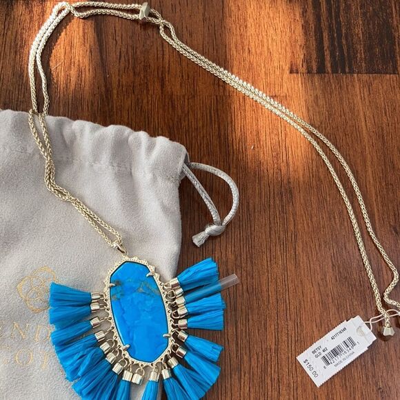 Kendra Scott Betsy Long Pendant Necklace Aqua Howlite Blue Tassels Statement NWT - Picture 7 of 7